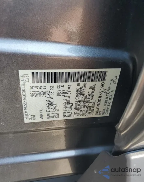 2021 Nissan Rogue S из США, поврежденный, VIN 5N1AT3AB0MC835190